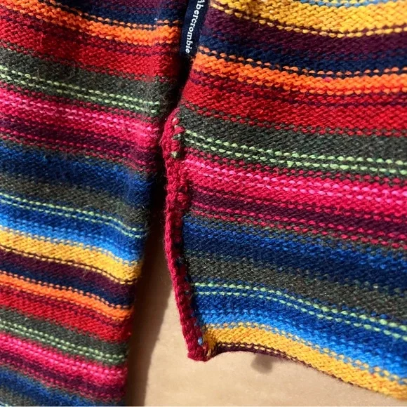 Vintage Abercrombie Stripe Tie Neck Sweater Flare Sleeve Cotton Wool Y2K Size L - Picture 12 of 14